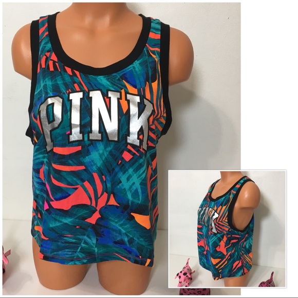 PINK Victoria's Secret Tops - 🚫SOLD🚫PINK VS LOGO TROPICAL MUSCLE TANK